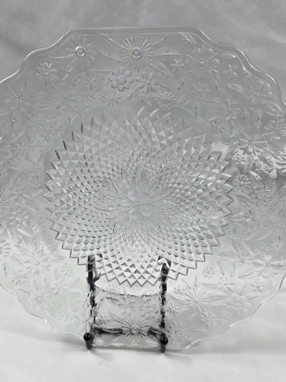 Vintage Indiana Glass Pressed Glass Platter 11.5 Inches Pineapple  & Floral